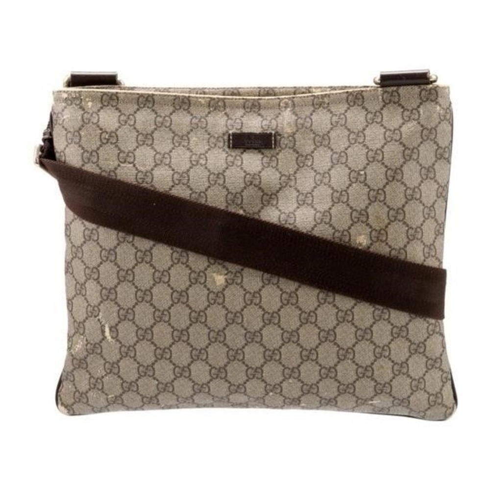 Authentic Gucci GG Supreme Leather Trim Flat Messenger Bag